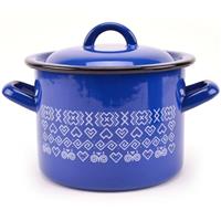Hrniec smaltovaný s pokrievkou, 30cm / 17,5L, dekor Čičmany