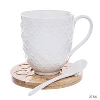 Hrnček porcelánový + podšálka + lyžička WHITELINE 0,37 l 2 ks